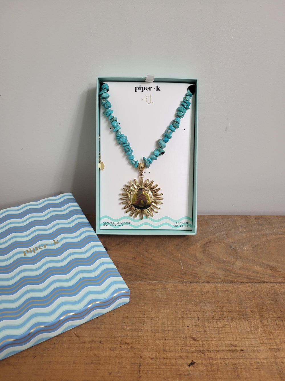 Piper Turquoise Chip Necklace with Gold Sunburst Pendant
